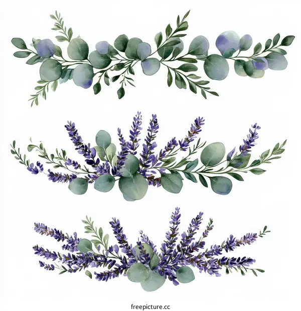 Watercolor Floral Arrangement of Lavender and Eucalyptus