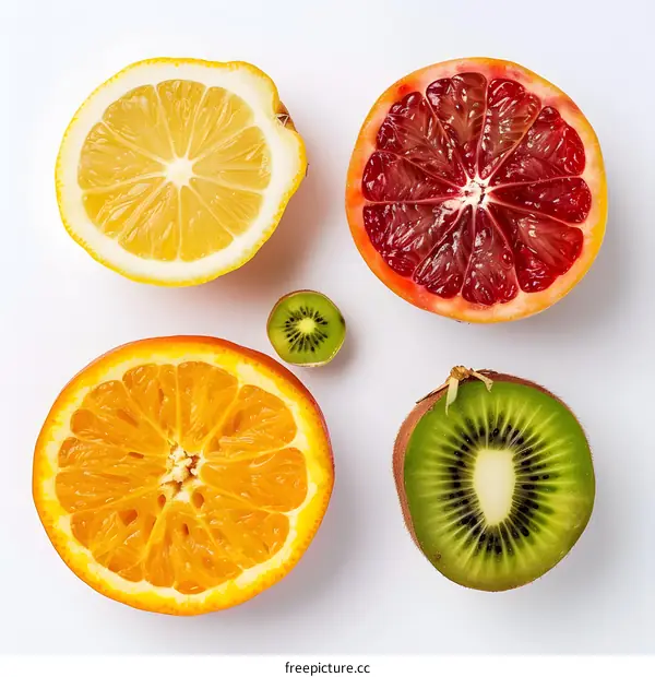 Fresh Sliced Fruits  -  Citrus Fruit, Kiwi, Orange, Lemon, Grapefruit