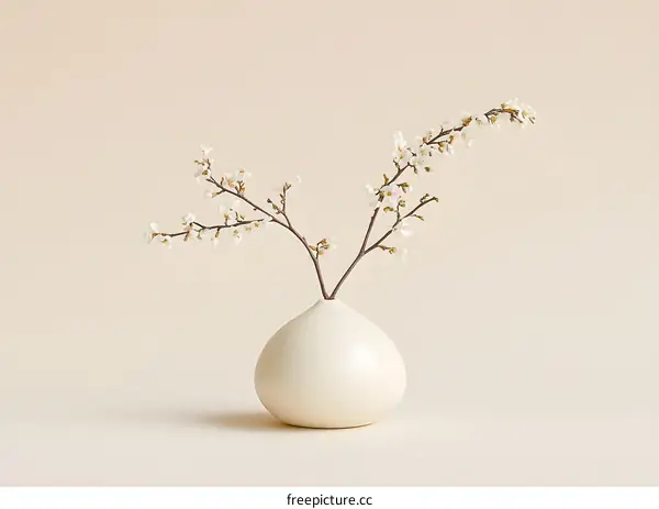 Minimalist White Vase with Spring Blossoms