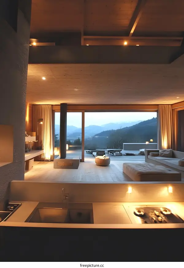 Modern Minimalist Home Interior Design with Mountain View