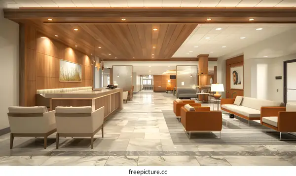 Waiting area with sofa and chairs