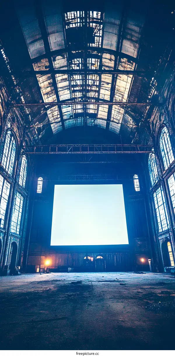 Empty Industrial Building with Large Screen