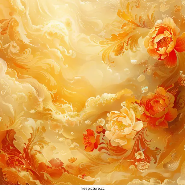 Golden Peony Flower Illustration for Background