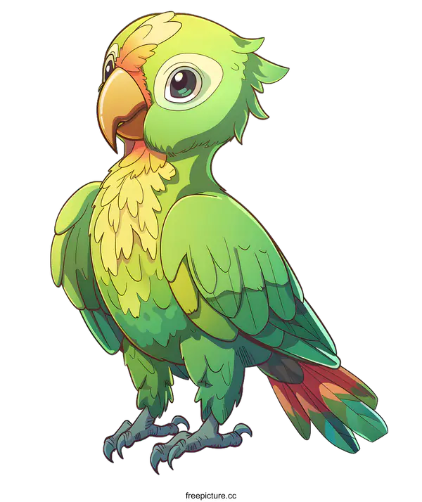 [Transparent Background PNG]Green Parrot Cartoon Illustration