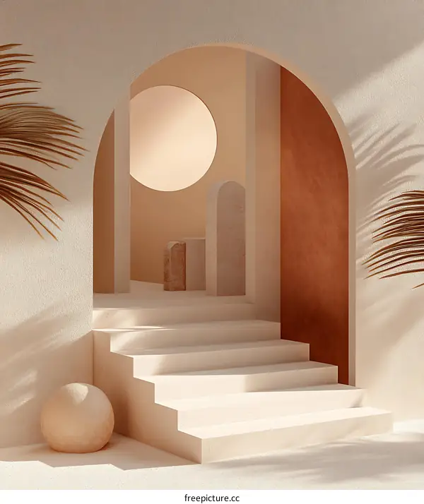 Abstract Minimalist Architecture Background With Arches And Steps