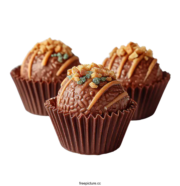 [Transparent Background PNG]Chocolate Truffles in Brown Cups with Decorations