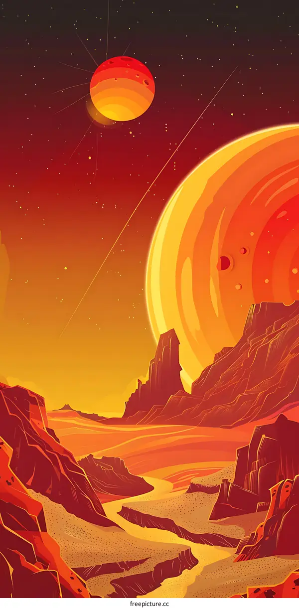 Red Planet Landscape with Two Moons