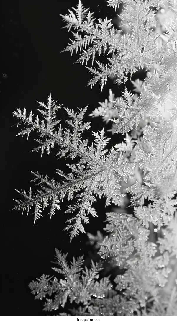 Black and White Close Up of Frost on a Window