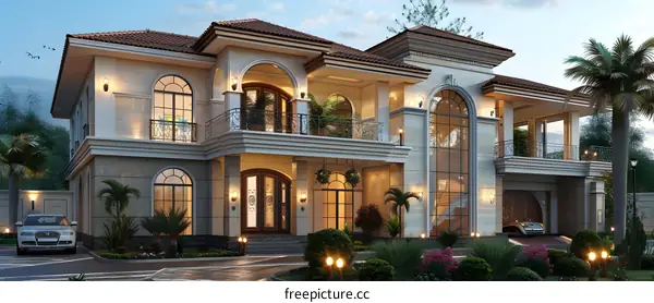 A Modern Villa with Palm Trees