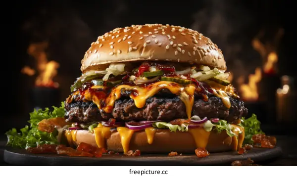 A mouthwatering cheeseburger with all the fixings