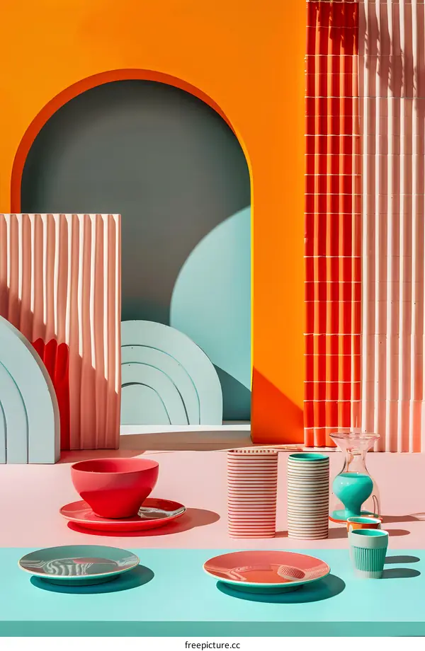 Abstract Background With Colorful Geometric Shapes and Plates