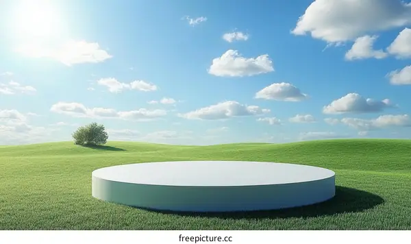 Empty Round Platform in a Green Meadow Landscape