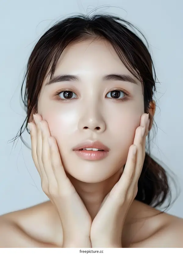Close Up Portrait of Young Asian Woman with Clean Skin