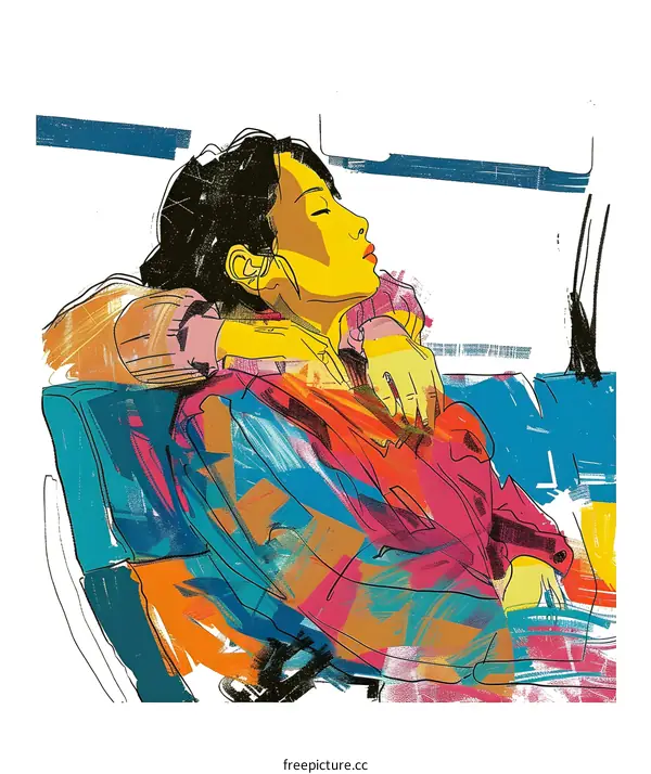 Sleeping Woman on a Bus Illustration