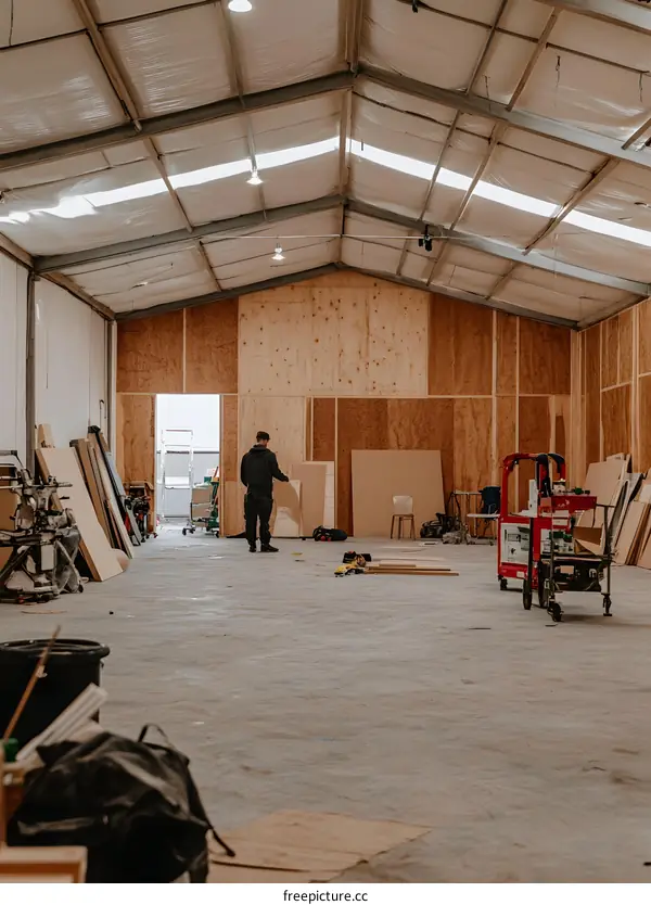 Man Working in an Empty Building