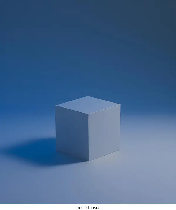 Minimalist White Cube on Blue Background