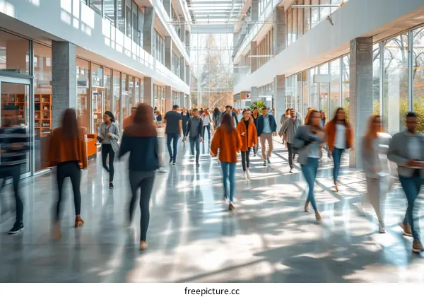 People walking in a modern office building