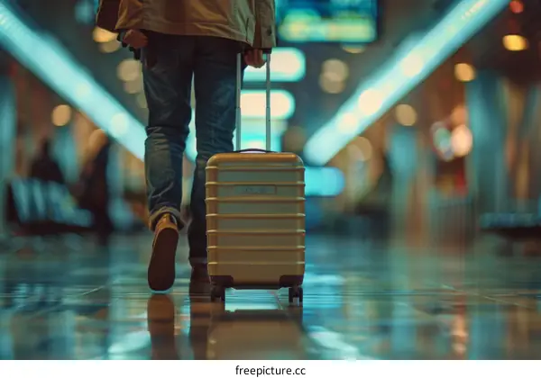 Man walking in airport with luggage