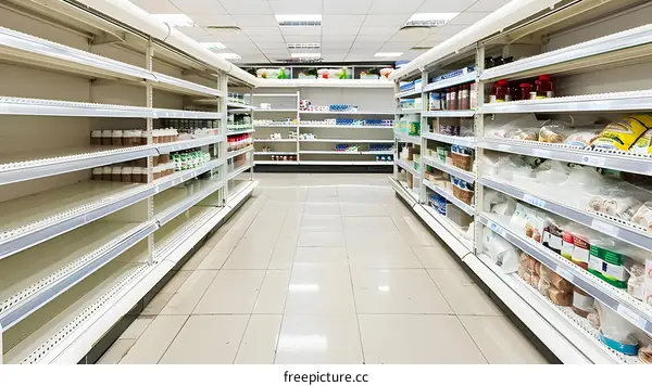 Empty Supermarket Shelves in Grocery Store