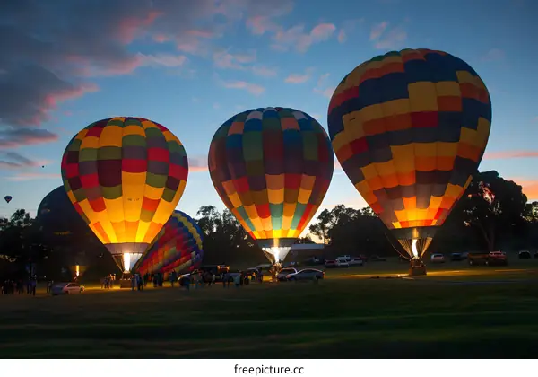 Hot Air Balloons at Dusk, Colorful Sky