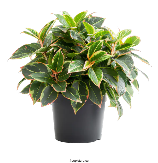 [Transparent Background PNG]Variegated houseplant in black pot