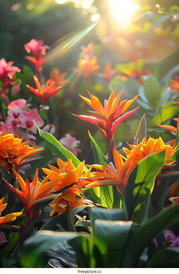 Tropical Flowers in Sunlight
