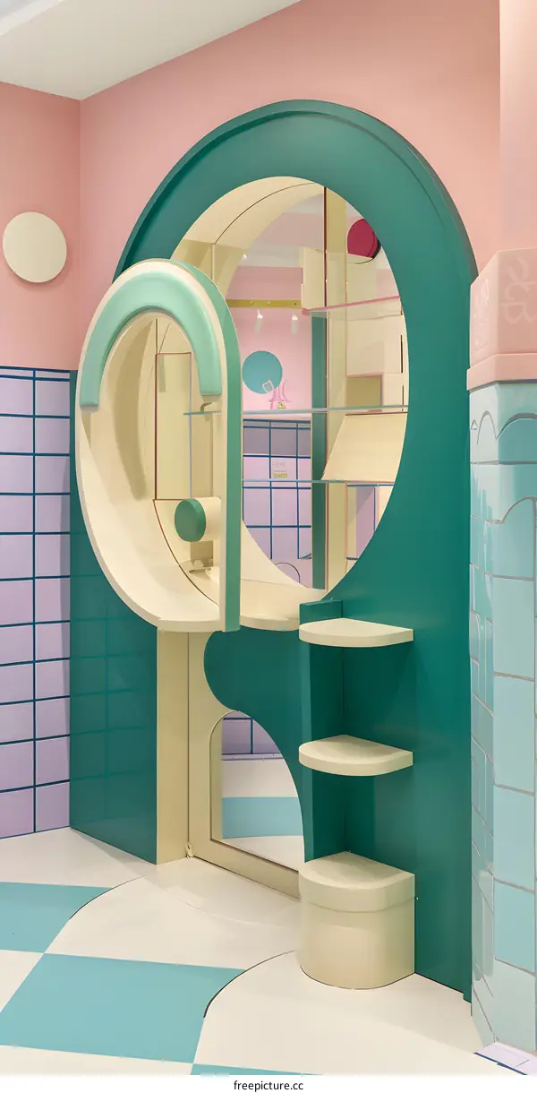 Abstract Interior Design with Arch and Mirror