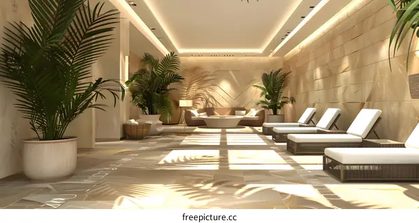 Tropical Living Room Interior Design With Beige Tiles