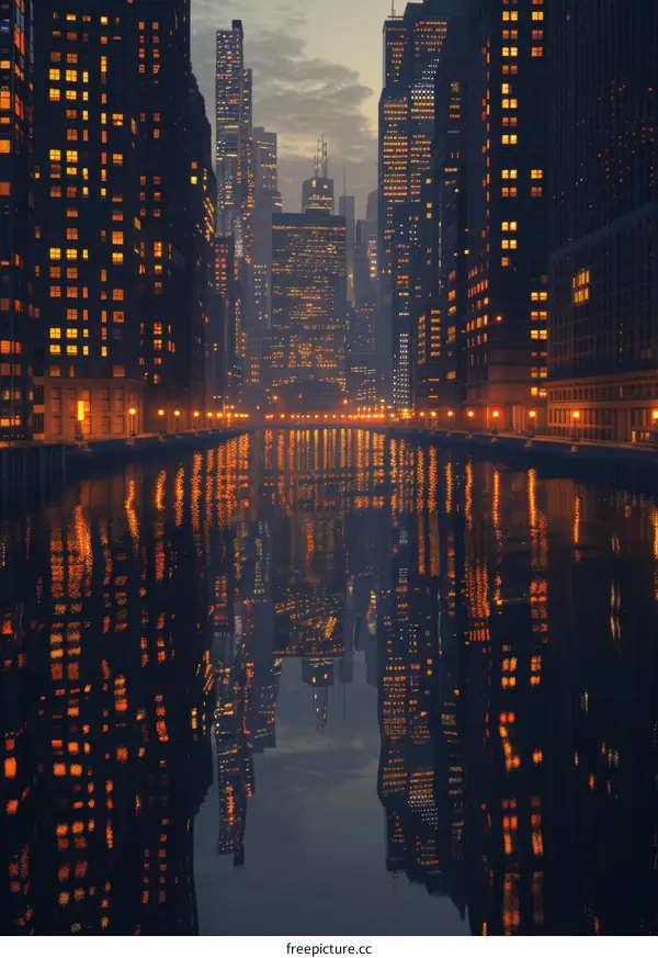 Reflective Cityscape at Twilight
