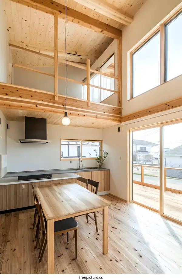 Modern Wooden Interior Design Of A House With A Loft