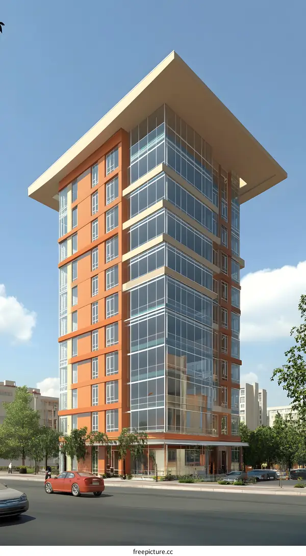 Modern Orange Glass Building with Windows