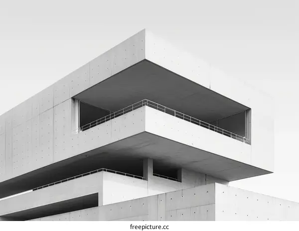 Balcony of a concrete building with geometric shapes