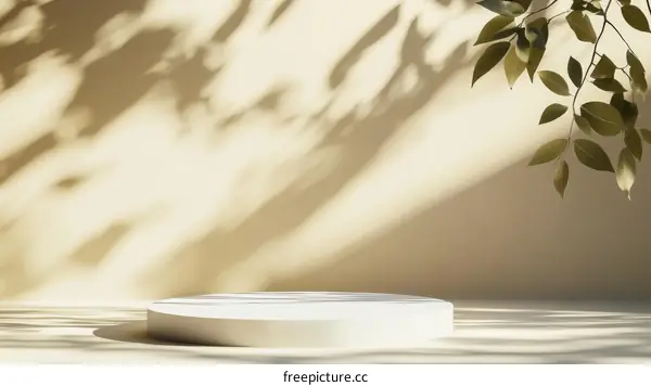 Beige Wall Product Display with Nature Leaves Shadows