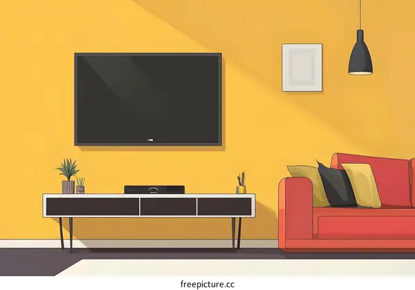 Modern Living Room Interior Design With Yellow Wall