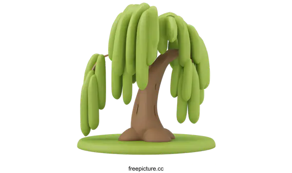 [Transparent Background PNG]Cartoon Green Weeping Willow Tree Illustration