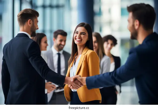 Business people shaking hands in a modern office