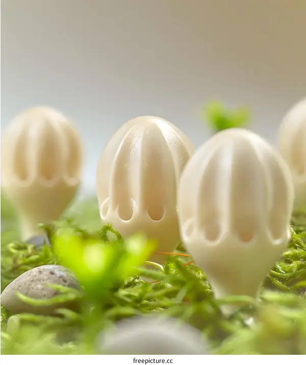 White Flower Buds on Moss Background