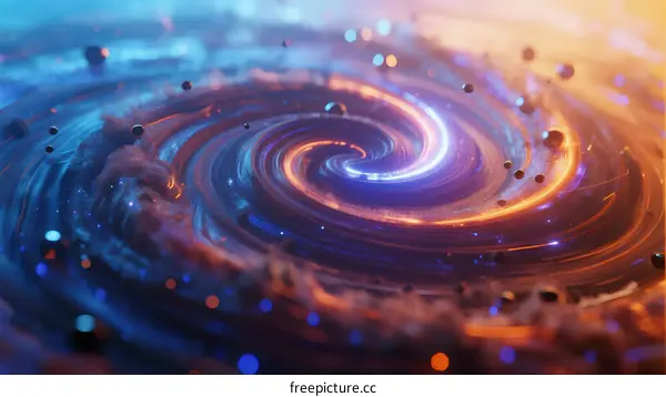 Vibrant Spiral Vortex of Colorful Particles in Space