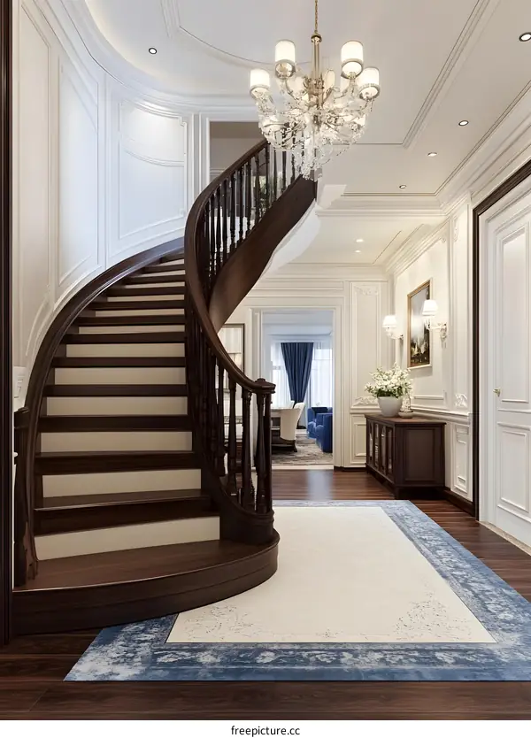 Classic Curved Staircase in a Luxury Home Interior Design