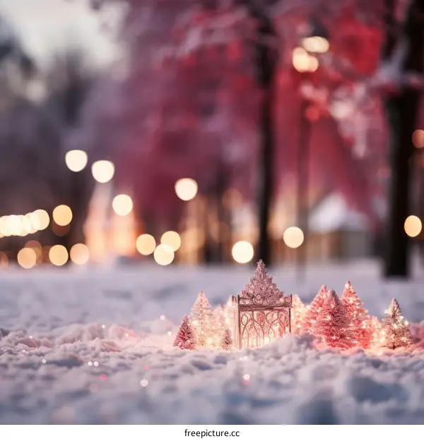 A beautiful winter scene with a lantern and snow-covered trees