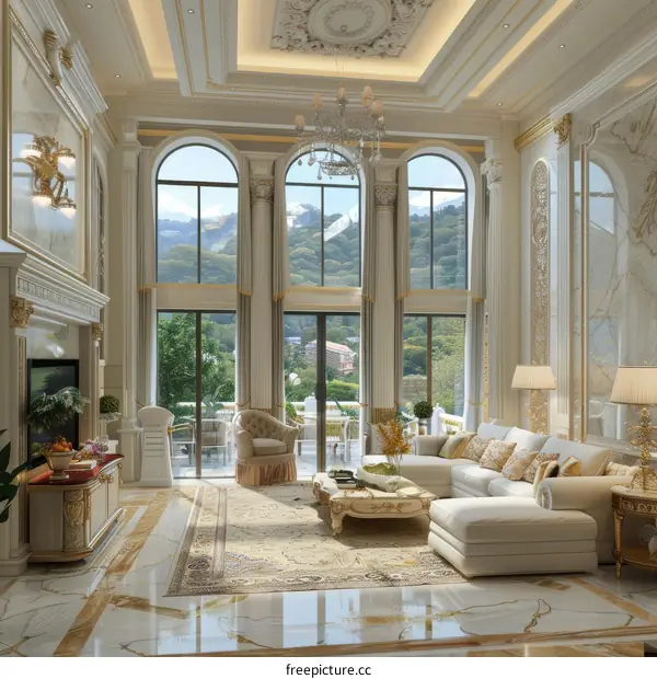 Luxurious Living Room with Mountain View