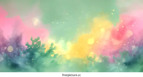 Abstract Watercolor Background with Soft Colors and Silhouettes