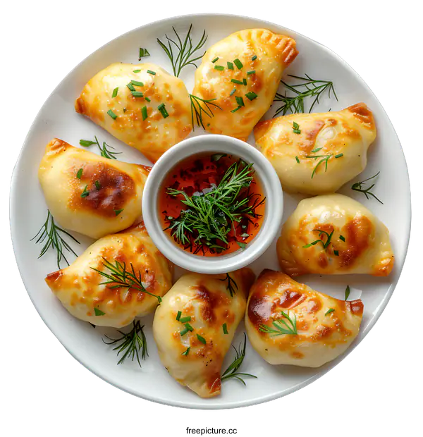 [Transparent Background PNG]Fried Dumplings with Dipping Sauce