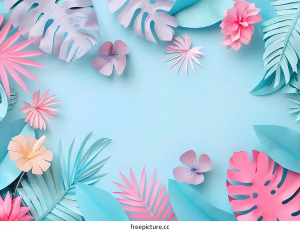 Paper Cut Tropical Leaves and Flowers
