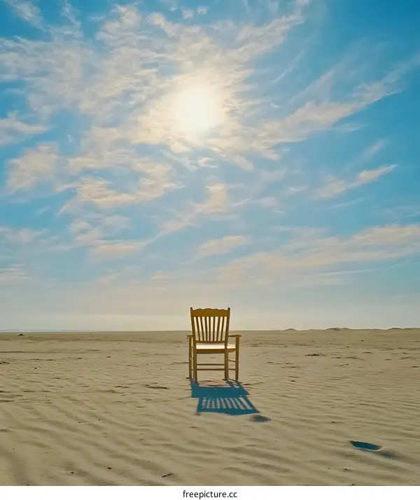 Lonely Chair in the Desert Under a Bright Sky