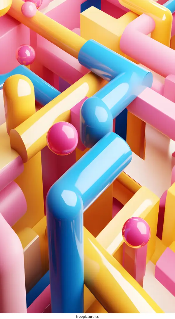 Abstract 3D Shapes Geometric Background Yellow Pink Blue