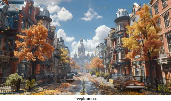 Autumnal City Street Illustration