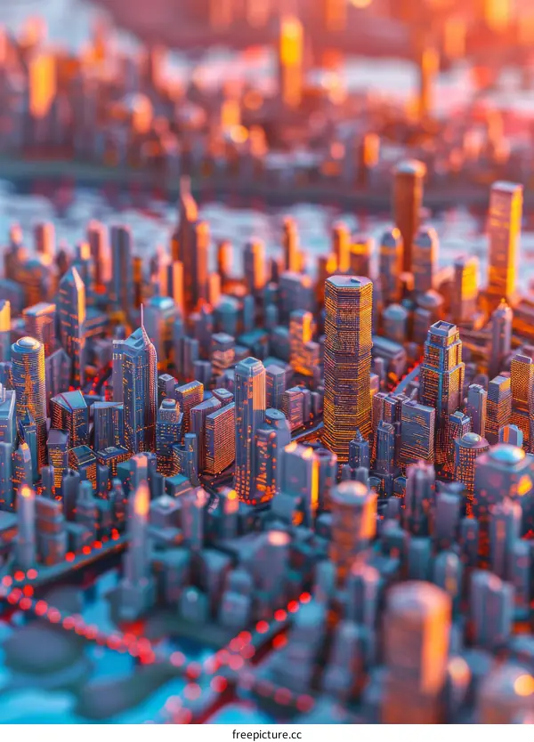 Digital Cityscape Artwork at Dawn