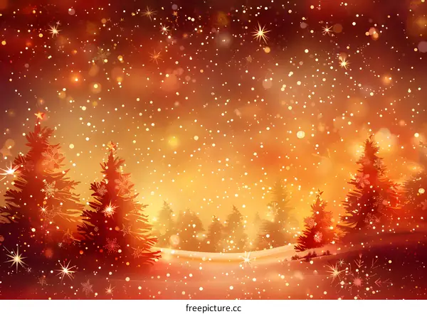 Christmas trees in a snowy forest