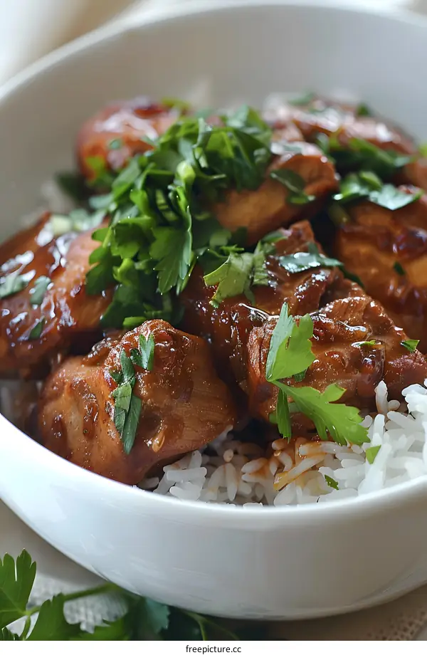 Chicken and Rice Bowl with Parsley Garnish
